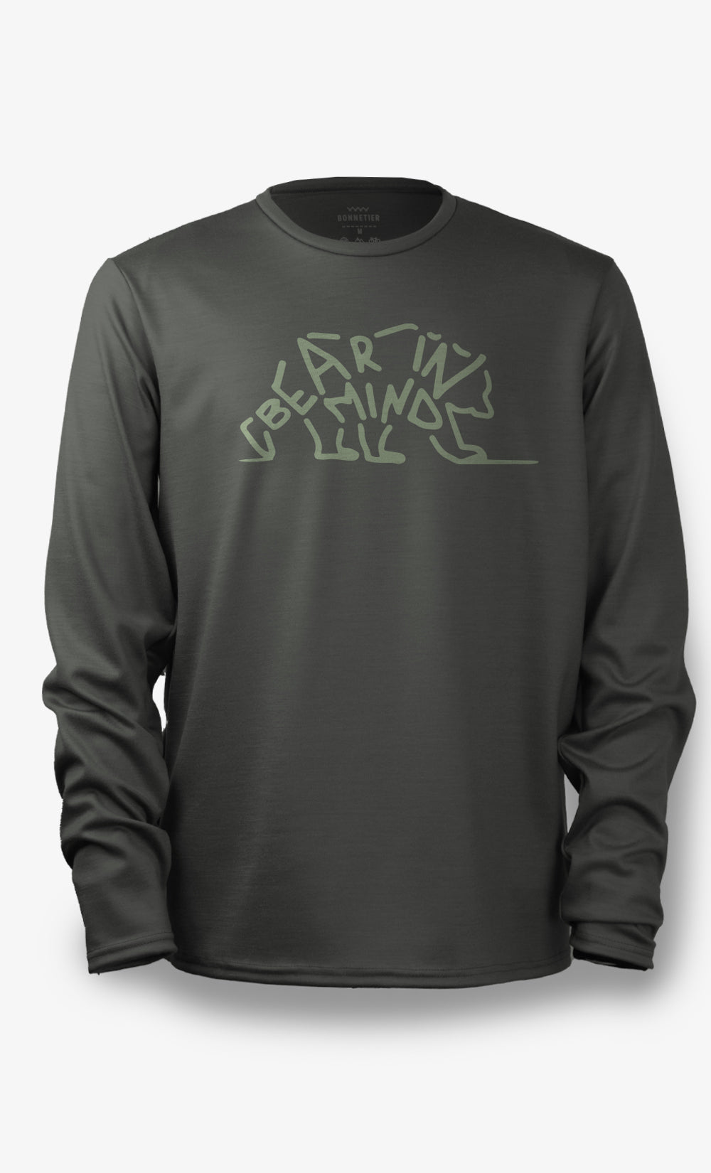 Techcrew Ultra Olive Men's Merino Wool Long Sleeve Top - Bear in Mind