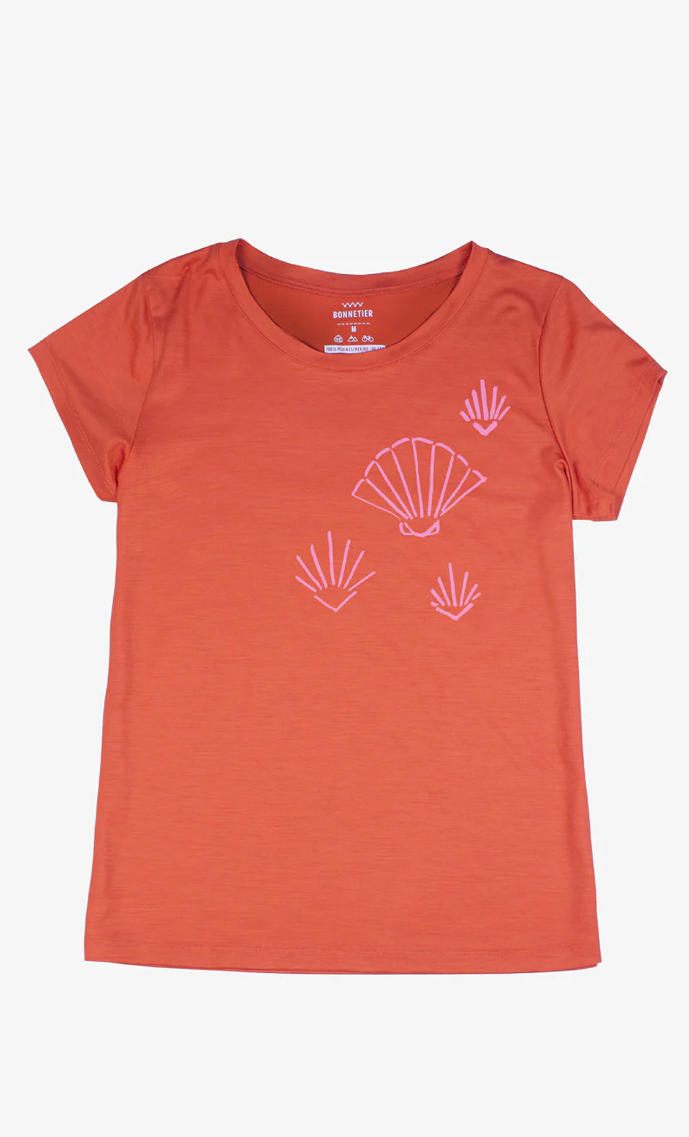 Women's Ultra-Lightweight Red-Orange Merino T-Shirt - Coquillage