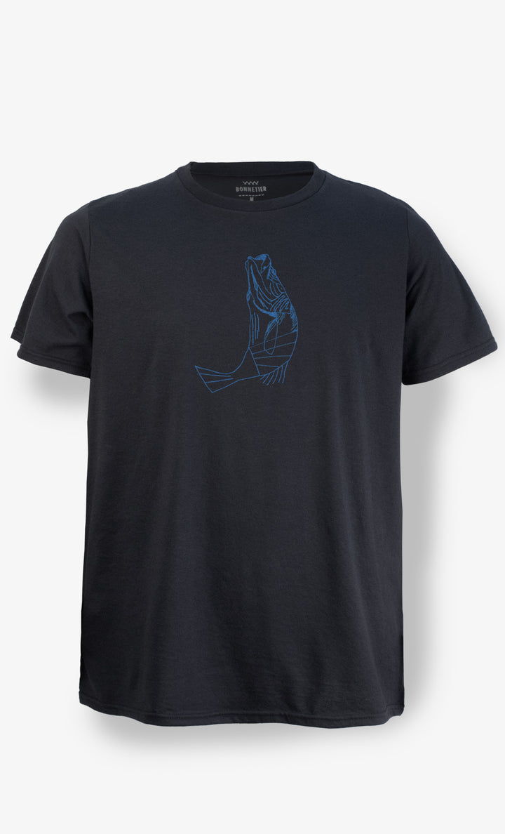 T-shirt homme noir imprimé Poisson en coton bio et polyester recyclé