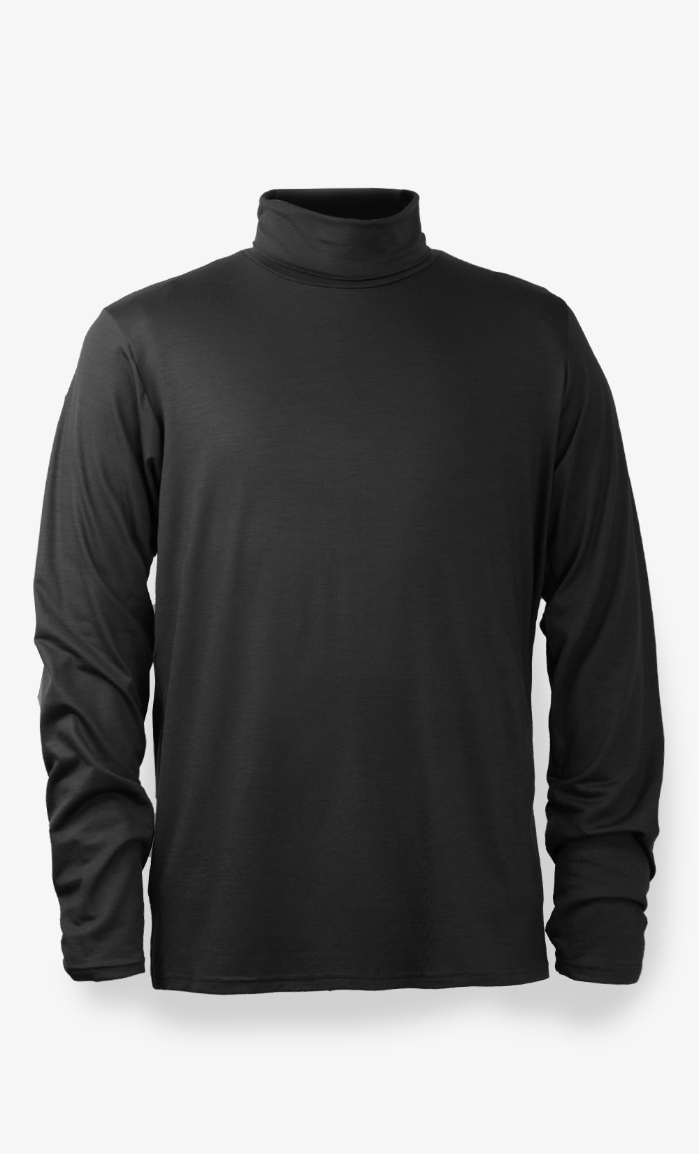 Col roulé pour homme en laine de mérinos StretchWool™ noir uni BONNETIER, manches longues, fabriqué au Canada.